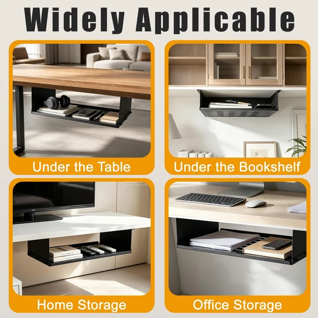Alt view image 6 of 7 - MARNNOU 17.5" X 12" Under Desk Storage Shelf Drawer for Office Tables | Metal under desk organizer, black rust-proof coating, large storage capacity, and easy installation