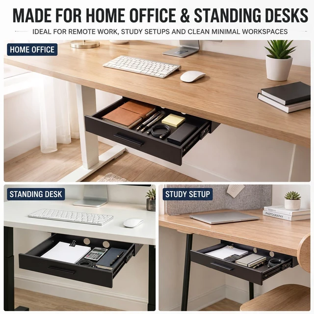 Alt view image 3 of 7 - Menkxi 16 x 12 in Under Desk Drawer,Slide out Storage Organizer Heavy Duty | Metal Pull Handle Drawer,Deep Spacious & Large Space, Sturdy Steel Structure,Smooth Silent Sliding, for Home Office Desk