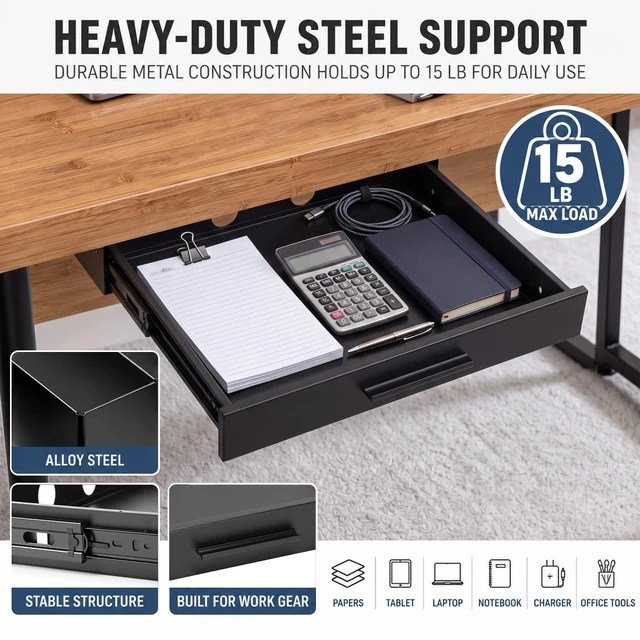 Alt view image 5 of 7 - Menkxi 16 x 12 in Under Desk Drawer,Slide out Storage Organizer Heavy Duty | Metal Pull Handle Drawer,Deep Spacious & Large Space, Sturdy Steel Structure,Smooth Silent Sliding, for Home Office Desk