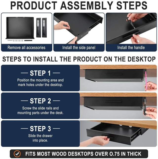 Alt view image 4 of 7 - Menkxi 16 x 12 in Under Desk Drawer,Slide out Storage Organizer Heavy Duty | Metal Pull Handle Drawer,Deep Spacious & Large Space, Sturdy Steel Structure,Smooth Silent Sliding, for Home Office Desk