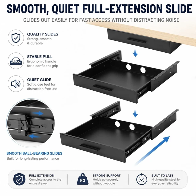 Alt view image 6 of 7 - Menkxi 16 x 12 in Under Desk Drawer,Slide out Storage Organizer Heavy Duty | Metal Pull Handle Drawer,Deep Spacious & Large Space, Sturdy Steel Structure,Smooth Silent Sliding, for Home Office Desk