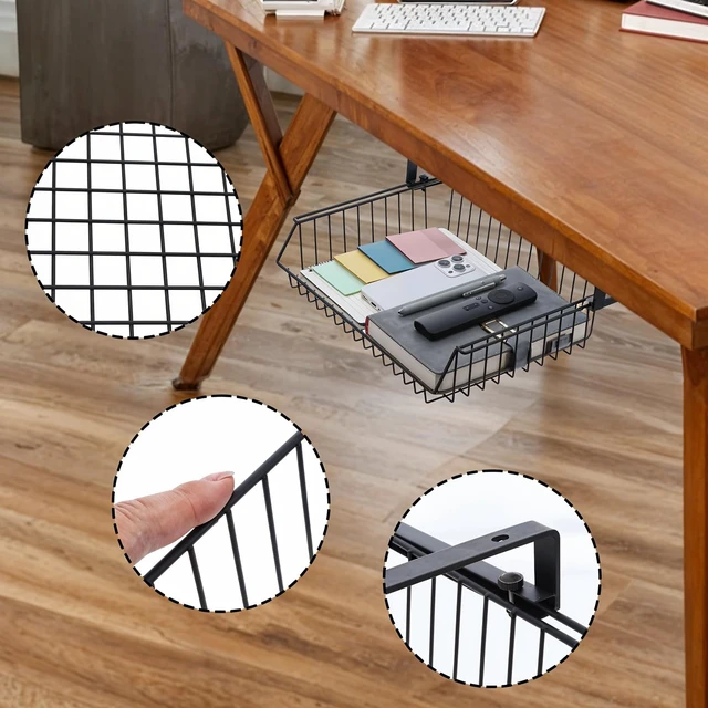 Alt view image 3 of 7 - Under Desk Drawer, Slide Out Design,No Drill Metal Under Desk Cable Management, Storage Shelf Tray Basket Under Table Drawer Organizer for Office, Home, Workspace, Cabinet