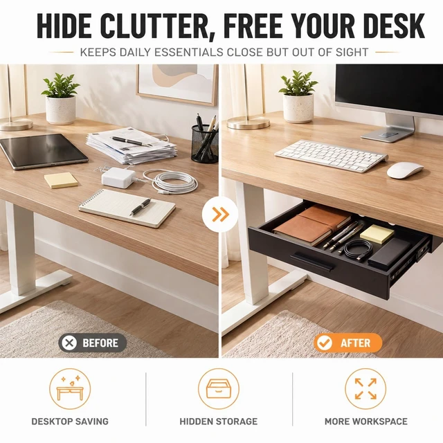 Alt view image 7 of 7 - Menkxi 16 x 12 in Under Desk Drawer,Slide out Storage Organizer Heavy Duty | Metal Pull Handle Drawer,Deep Spacious & Large Space, Sturdy Steel Structure,Smooth Silent Sliding, for Home Office Desk