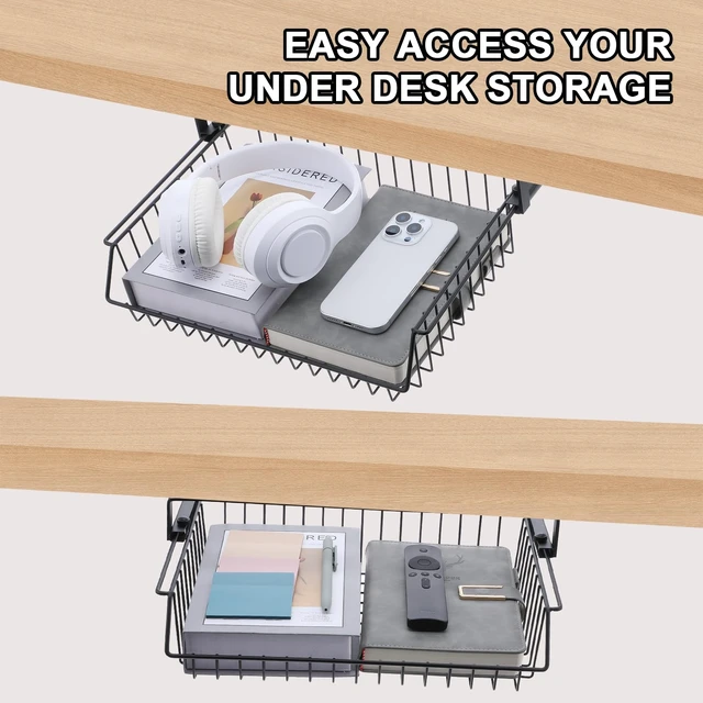 Alt view image 5 of 7 - Under Desk Drawer, Slide Out Design,No Drill Metal Under Desk Cable Management, Storage Shelf Tray Basket Under Table Drawer Organizer for Office, Home, Workspace, Cabinet