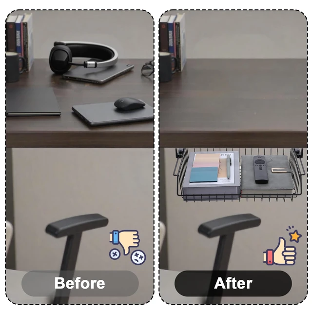 Alt view image 7 of 7 - Under Desk Drawer, Slide Out Design,No Drill Metal Under Desk Cable Management, Storage Shelf Tray Basket Under Table Drawer Organizer for Office, Home, Workspace, Cabinet
