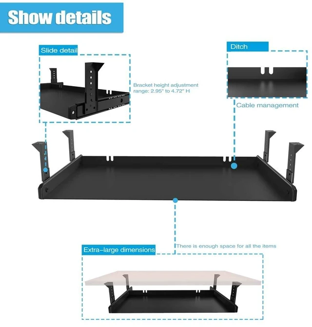 Alt view image 2 of 6 - FRMSAET All-Metal 20/24/30 inch Slide Out Drawer Platform (20 inch, Black) | Heavy Duty Computer Platforms Sliding Drawer with Adjustable Height Slide for Home OfficeGarage Storage, Save Space