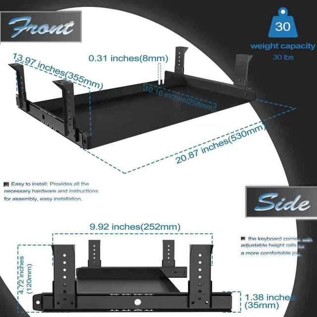 Alt view image 3 of 6 - FRMSAET All-Metal 20/24/30 inch Slide Out Drawer Platform (20 inch, Black) | Heavy Duty Computer Platforms Sliding Drawer with Adjustable Height Slide for Home OfficeGarage Storage, Save Space