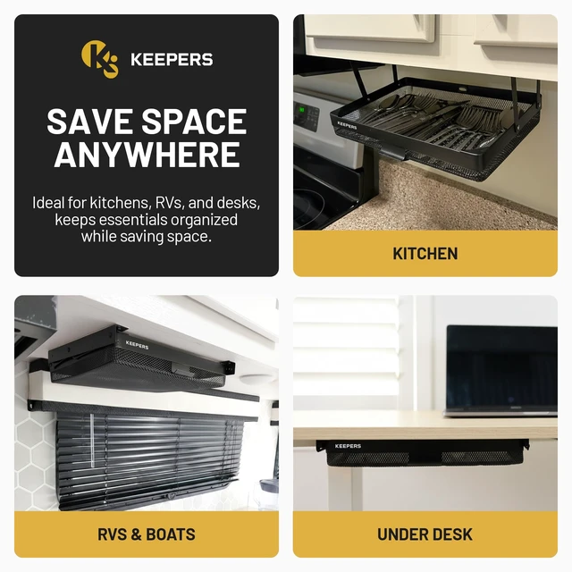 Alt view image 2 of 7 - KEEPERS - Under Desk Drawer Slide Out Metal Under Desk Storage Drawer for Office, Home, RV, Kitchen Slim Under Table Drawer Attachment with Easy DIY Mount - Under Desk Organizer - 13x10x2.5In
