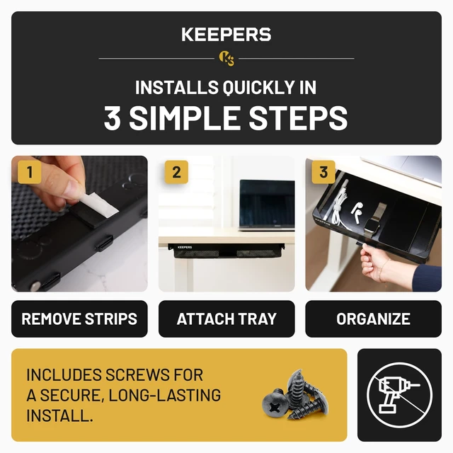 Alt view image 5 of 7 - KEEPERS - Under Desk Drawer Slide Out Metal Under Desk Storage Drawer for Office, Home, RV, Kitchen Slim Under Table Drawer Attachment with Easy DIY Mount - Under Desk Organizer - 13x10x2.5In