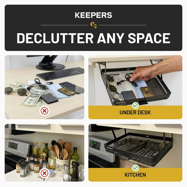 Alt view image 3 of 7 - KEEPERS - Under Desk Drawer Slide Out Metal Under Desk Storage Drawer for Office, Home, RV, Kitchen Slim Under Table Drawer Attachment with Easy DIY Mount - Under Desk Organizer - 13x10x2.5In
