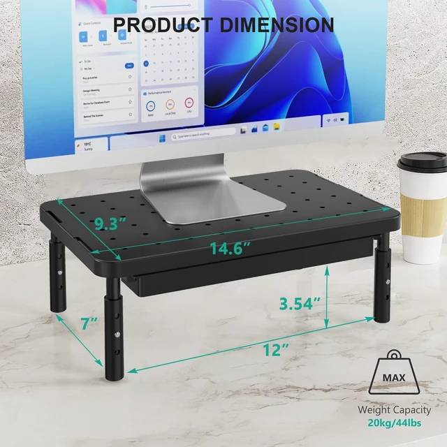 Alt view image 7 of 7 - WALI Computer Monitor Stand with Storage, Monitor Riser 3 Height Adjustable | Laptop Riser with Airflow Vents, Desk Organizer for Computer, Printer, Notebook (PTT002-B), 1 Pack, Black