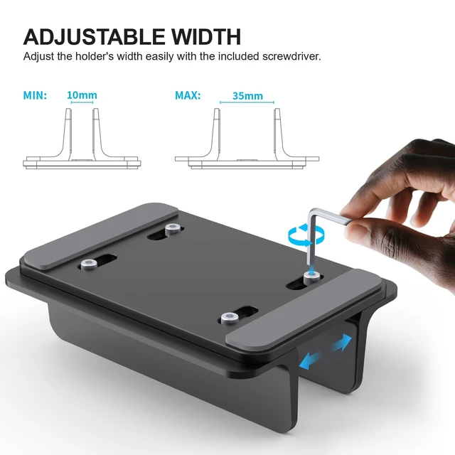 Alt view image 2 of 7 - YICOSUN Aluminum Vertical Laptop Stand for Desk - Adjustable Width Dock for MacBook, Surface, Samsung, HP, Dell up to 17.3 inches - Space-Saving & Protective Design - Black