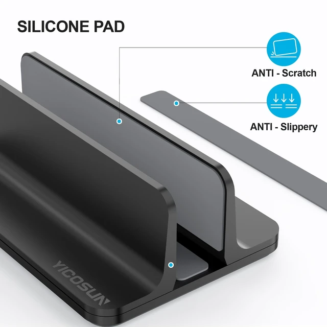 Alt view image 3 of 7 - YICOSUN Aluminum Vertical Laptop Stand for Desk - Adjustable Width Dock for MacBook, Surface, Samsung, HP, Dell up to 17.3 inches - Space-Saving & Protective Design - Black