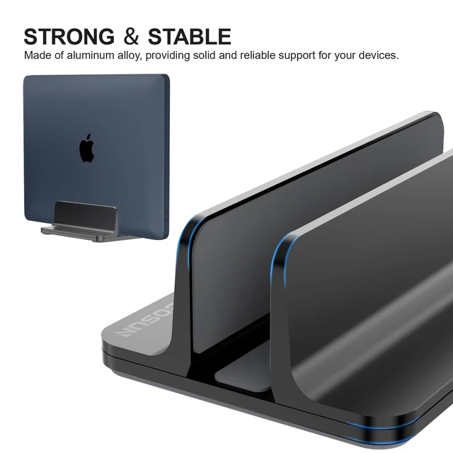 Alt view image 4 of 7 - YICOSUN Aluminum Vertical Laptop Stand for Desk - Adjustable Width Dock for MacBook, Surface, Samsung, HP, Dell up to 17.3 inches - Space-Saving & Protective Design - Black