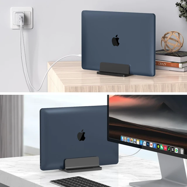 Alt view image 5 of 7 - YICOSUN Aluminum Vertical Laptop Stand for Desk - Adjustable Width Dock for MacBook, Surface, Samsung, HP, Dell up to 17.3 inches - Space-Saving & Protective Design - Black