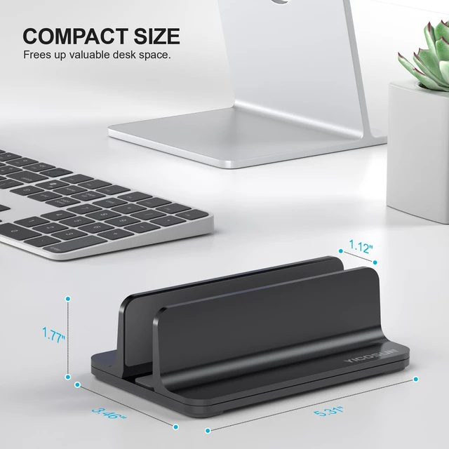 Alt view image 6 of 7 - YICOSUN Aluminum Vertical Laptop Stand for Desk - Adjustable Width Dock for MacBook, Surface, Samsung, HP, Dell up to 17.3 inches - Space-Saving & Protective Design - Black