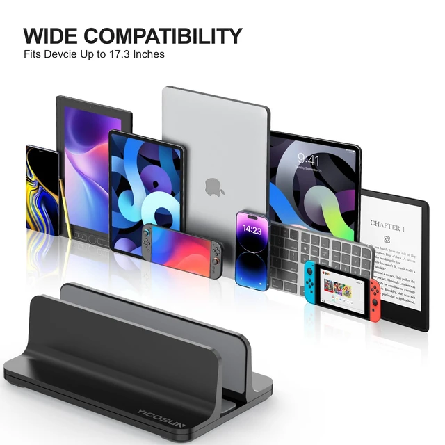 Alt view image 7 of 7 - YICOSUN Aluminum Vertical Laptop Stand for Desk - Adjustable Width Dock for MacBook, Surface, Samsung, HP, Dell up to 17.3 inches - Space-Saving & Protective Design - Black