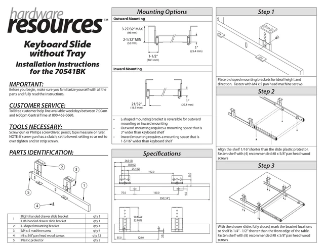 Alt view image 2 of 2 - Hardware Resources 14" Keyboard Slide Without Tray, Black