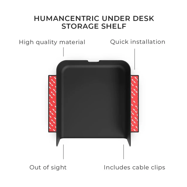 Alt view image 5 of 7 - HumanCentric Under Desk Storage Shelf, Drawer Organizer | Office, Workstations, Tables, Sit Stand Desks, Gaming Setups, Mountable Storage Tray, Cable Management, Screw, Stick VHB Tape