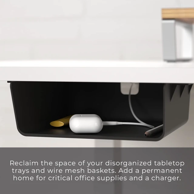 Alt view image 6 of 7 - HumanCentric Under Desk Storage Shelf, Drawer Organizer | Office, Workstations, Tables, Sit Stand Desks, Gaming Setups, Mountable Storage Tray, Cable Management, Screw, Stick VHB Tape