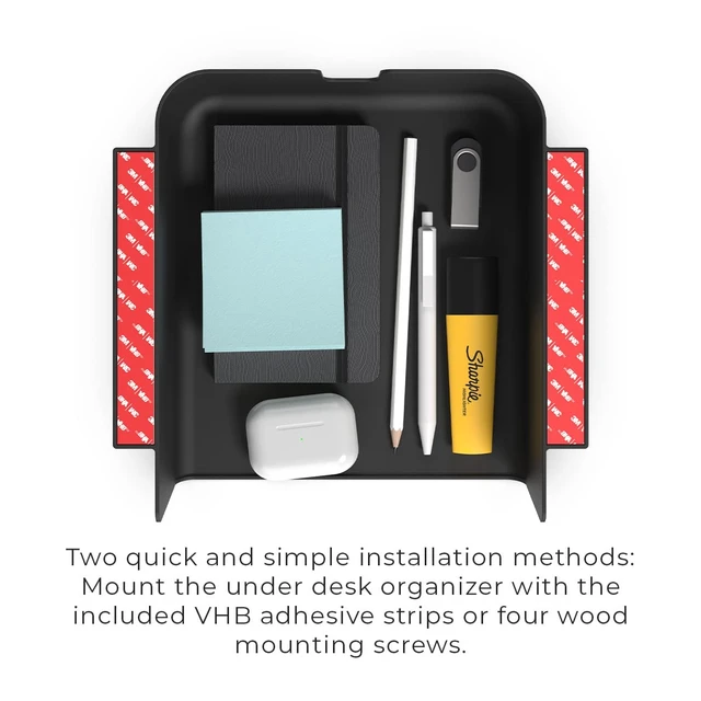Alt view image 7 of 7 - HumanCentric Under Desk Storage Shelf, Drawer Organizer | Office, Workstations, Tables, Sit Stand Desks, Gaming Setups, Mountable Storage Tray, Cable Management, Screw, Stick VHB Tape