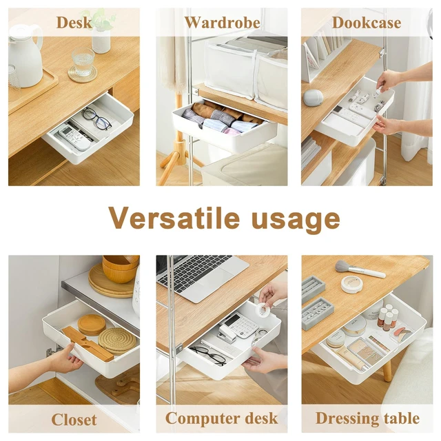 Alt view image 5 of 7 - FRETONBA Under Desk Drawer for Stationery, Adhesive Slide Out, Large | No-Drill Mounting, Holds Up to 4.5 lbs, Smooth Slide-Out, Hidden Under Desk, Home & Office