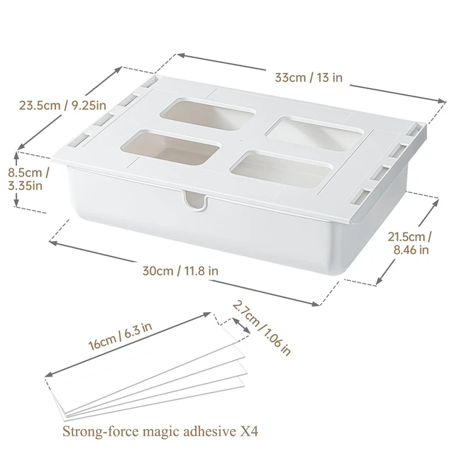 Alt view image 7 of 7 - FRETONBA Under Desk Drawer for Stationery, Adhesive Slide Out, Large | No-Drill Mounting, Holds Up to 4.5 lbs, Smooth Slide-Out, Hidden Under Desk, Home & Office