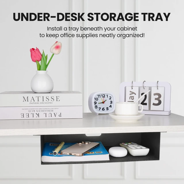 Alt view image 2 of 7 - Neiteli 2 Pack Under Desk Shelf - 13 Inch Under Desk Storage Shelf, Metal -Under Desk Organizer - Under Shelf Storage for Office Tables & Workstations