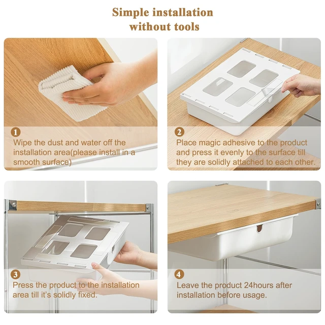 Alt view image 6 of 7 - FRETONBA Under Desk Drawer for Stationery, Adhesive Slide Out, Large | No-Drill Mounting, Holds Up to 4.5 lbs, Smooth Slide-Out, Hidden Under Desk, Home & Office