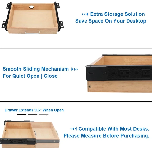 Alt view image 3 of 6 - Under Desk Drawer Storage Organizer - Wooden Mounted Sliding Pull-out Drawer, Hidden Desktop Organizer for Office