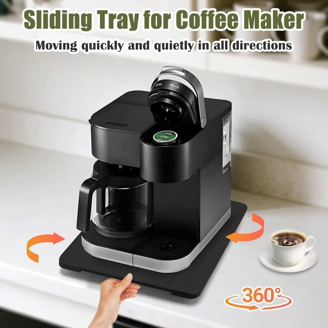Alt view image 2 of 7 - 360° Rolling Tray for Coffee Maker, Sliding Tray Countertop Appliance Slider with Rubber Wheels for Heavy Kitchen Appliances, Easily from Under Cabinet (13" W x 16" D, Black)