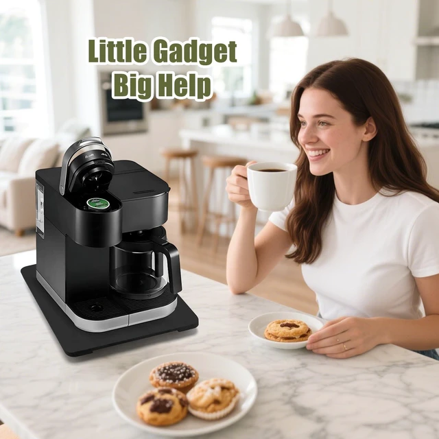 Alt view image 6 of 7 - 360° Rolling Tray for Coffee Maker, Sliding Tray Countertop Appliance Slider with Rubber Wheels for Heavy Kitchen Appliances, Easily from Under Cabinet (13" W x 16" D, Black)