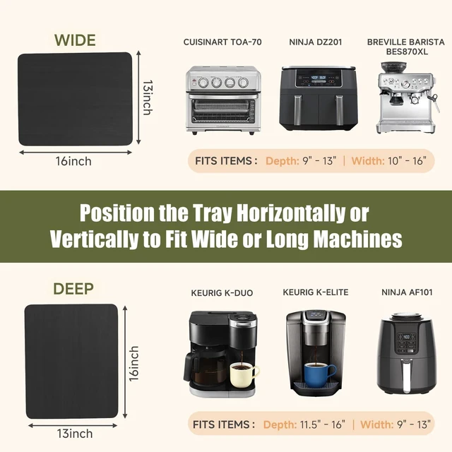 Alt view image 3 of 7 - 360° Rolling Tray for Coffee Maker, Sliding Tray Countertop Appliance Slider with Rubber Wheels for Heavy Kitchen Appliances, Easily from Under Cabinet (13" W x 16" D, Black)