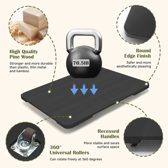 Alt view image 5 of 7 - 360° Rolling Tray for Coffee Maker, Sliding Tray Countertop Appliance Slider with Rubber Wheels for Heavy Kitchen Appliances, Easily from Under Cabinet (13" W x 16" D, Black)