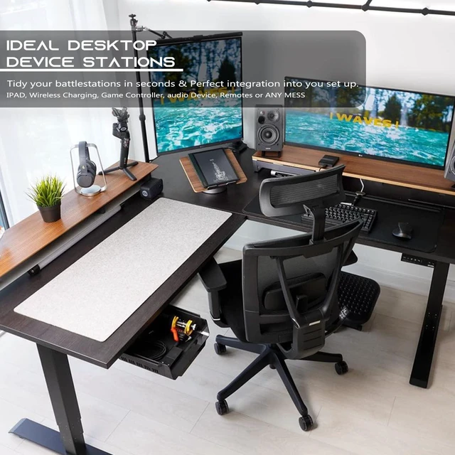 Alt view image 2 of 7 - YaGee Under Desk Shelf, 2 Pack, Self-Adhesive Device Storage, Great Desktop Organizer Drawer for Work Stations, Stand Up Desks, Gaming Battlestations with Cable Management Raceway