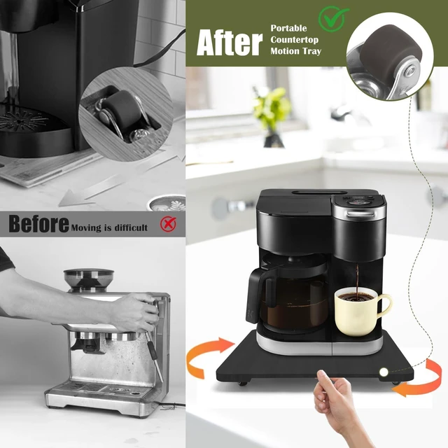 Alt view image 7 of 7 - 360° Rolling Tray for Coffee Maker, Sliding Tray Countertop Appliance Slider with Rubber Wheels for Heavy Kitchen Appliances, Easily from Under Cabinet (13" W x 16" D, Black)
