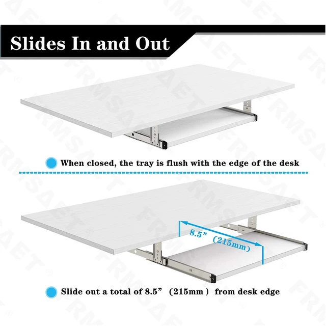 Alt view image 3 of 7 - FRMSAET Under Desk 20/24/30 inch Keyboard Drawer Platform (20 in, White) | Heavy Duty Wood Platform Holder Under Desk Furniture Accessories Slide Drawer Suits Hardware with Adjustable Height Slides