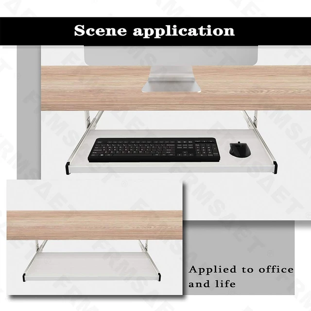 Alt view image 6 of 7 - FRMSAET Under Desk 20/24/30 inch Keyboard Drawer Platform (20 in, White) | Heavy Duty Wood Platform Holder Under Desk Furniture Accessories Slide Drawer Suits Hardware with Adjustable Height Slides