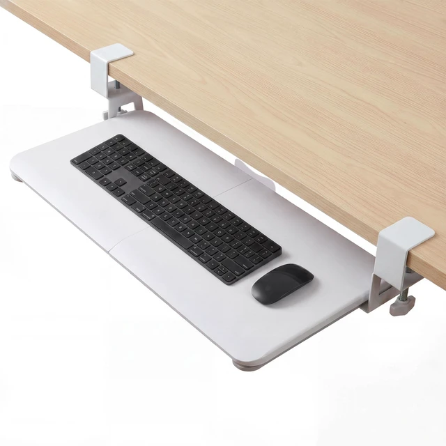 Main image of TECLUK UnderDesk Clamp Keyboard Tray, 26.77" SlideOut Tray,White | Ergonomic design with smooth wrapped edge, spacesaving desk extender for home & office use
