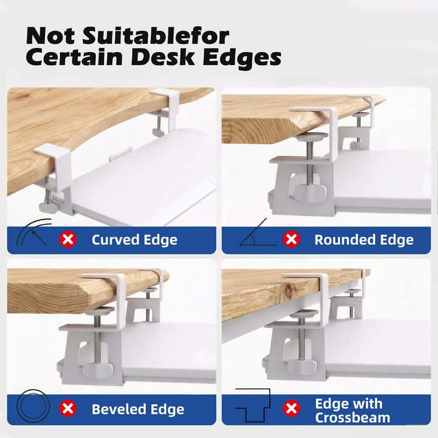 Alt view image 3 of 7 - TECLUK UnderDesk Clamp Keyboard Tray, 26.77" SlideOut Tray,White | Ergonomic design with smooth wrapped edge, spacesaving desk extender for home & office use