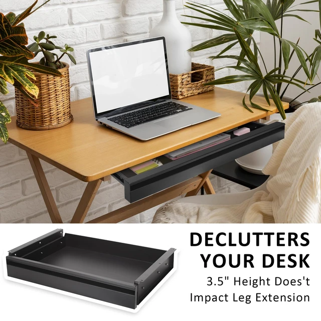 Alt view image 3 of 7 - POPMOON 13.8 inch Under Desk Drawer, Steel Pull-Out Storage Organizer | Under Table Drawer with Smooth Slide Rails, Carbon Steel Undermount Drawer, Black Powder Coated, Hold 33 Lbs