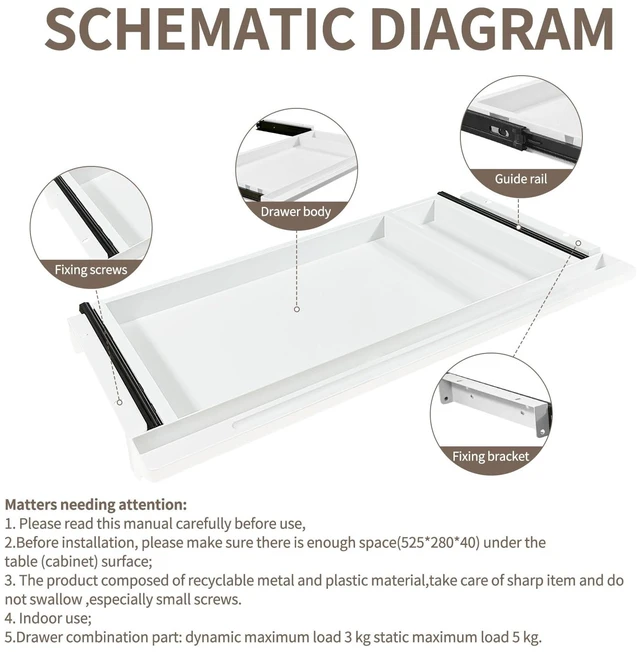 Alt view image 3 of 7 - Under Desk Mounted Sliding Drawer to pull out, Attachable Desk Pencil Drawer Ball-Bearing Slides