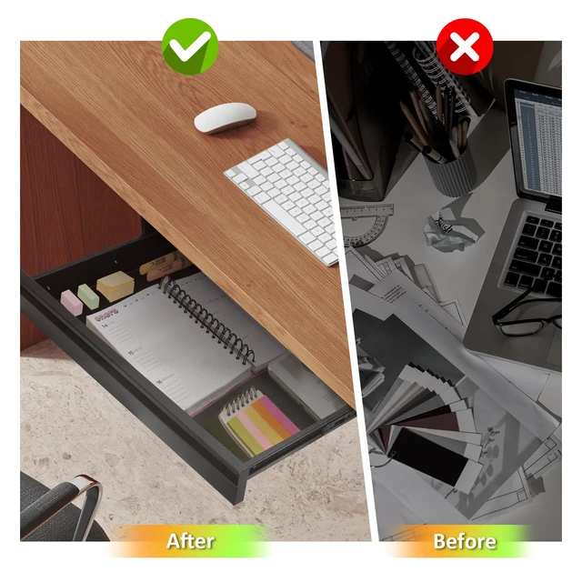 Alt view image 6 of 7 - POPMOON 13.8 inch Under Desk Drawer, Steel Pull-Out Storage Organizer | Under Table Drawer with Smooth Slide Rails, Carbon Steel Undermount Drawer, Black Powder Coated, Hold 33 Lbs