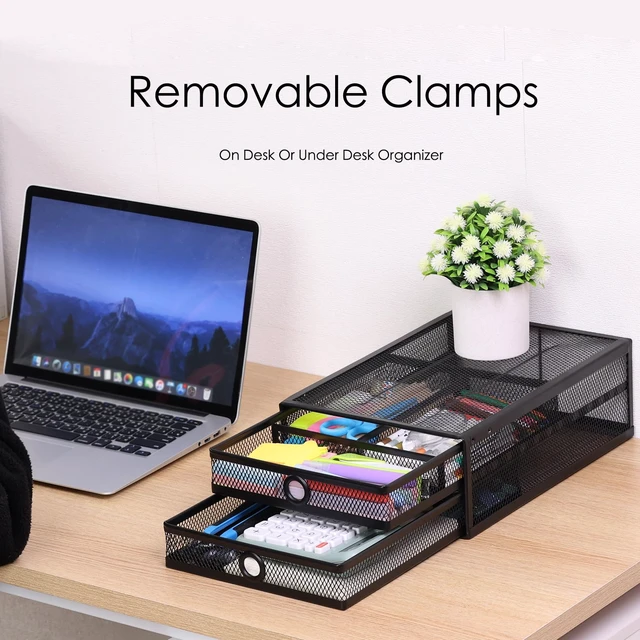 Alt view image 2 of 6 - Under Desk Drawer, Clamp on Desk Organizer Slide Out Table Storage No Drill | 2Tier Under desk drawer: clamp on desk organizer under desk drawer slide out hanging desk organizer no drill table storage
