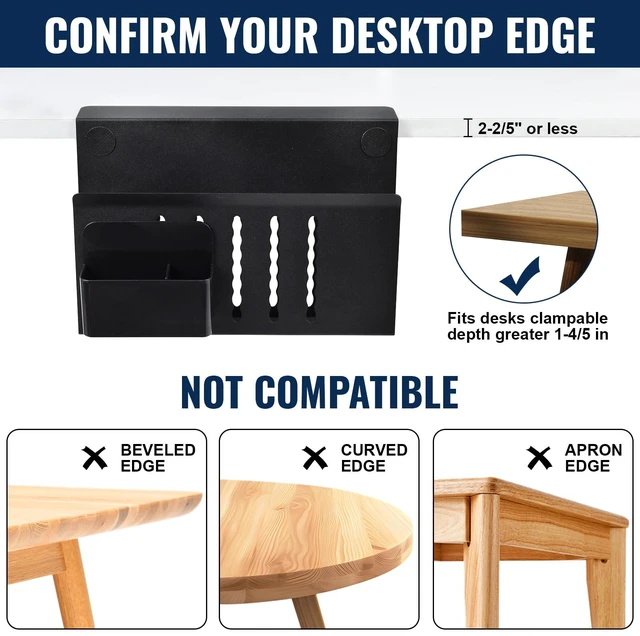 Alt view image 4 of 7 - Desk Side Storage Organizer, Under Desk Laptop Holder with Magnetic Slot | No Drill Hanging Desks Caddy for Office & Home, Clamp On Desk Shelf for Tablet, Files, Accessories, Black
