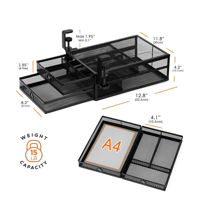 Alt view image 3 of 6 - Under Desk Drawer, Clamp on Desk Organizer Slide Out Table Storage No Drill | 2Tier Under desk drawer: clamp on desk organizer under desk drawer slide out hanging desk organizer no drill table storage