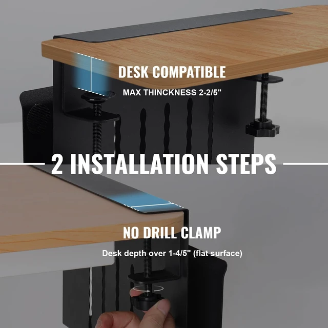 Alt view image 5 of 7 - Desk Side Storage Organizer, Under Desk Laptop Holder with Magnetic Slot | No Drill Hanging Desks Caddy for Office & Home, Clamp On Desk Shelf for Tablet, Files, Accessories, Black