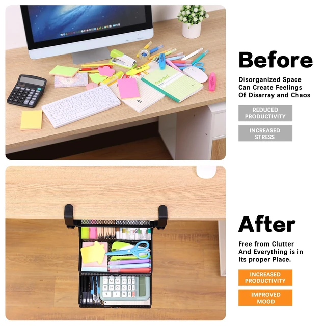 Alt view image 6 of 6 - Under Desk Drawer, Clamp on Desk Organizer Slide Out Table Storage No Drill | 2Tier Under desk drawer: clamp on desk organizer under desk drawer slide out hanging desk organizer no drill table storage