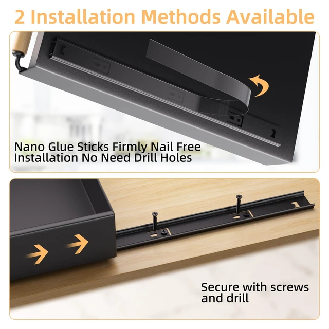 Alt view image 7 of 7 - Pull Out Cabinet Organizer, 15.3'' Deep Expandable Slide Out Cabinet Organizer Fixed with Adhesive Nano Film, No Drill Slide Out Drawers Pull Out Tray for Cabinet in Kitchen, Pantry, Bathroom, Black