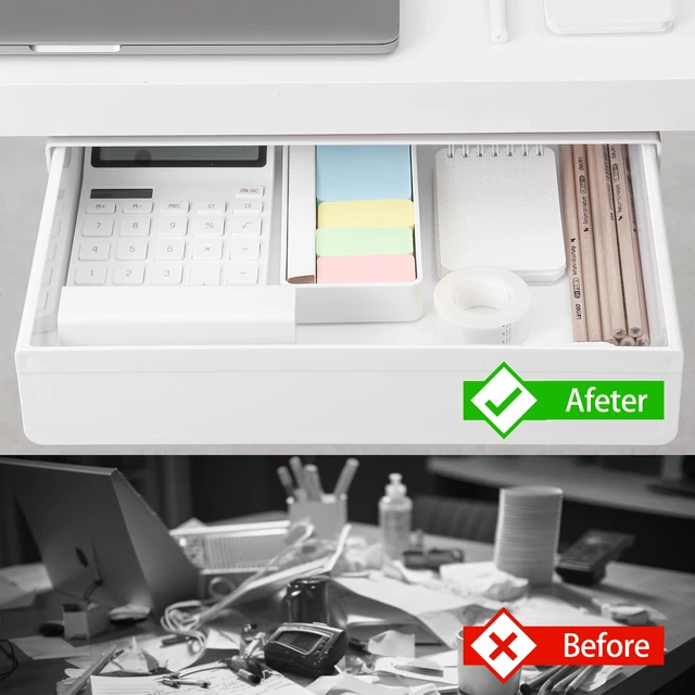Alt view image 2 of 6 - AirTaxiing Under Desk Drawer - Super Large Under Table Hidden Drawer Desk Accessories & Workspace Organizers Desktop Storage Pencil Slide Out Organizer with Screw Adhesive Tape Shelf Tray at Office